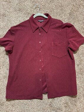 Chateauworks Ribbed Polo Shirt in Burgundy - Size L